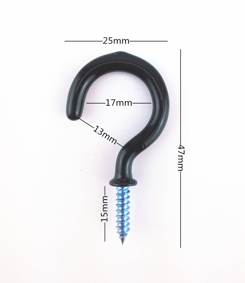 Yueton 50pcs Vinyl Coated Screw-in Ceiling Hooks Cup Hooks (Black) - Image 3